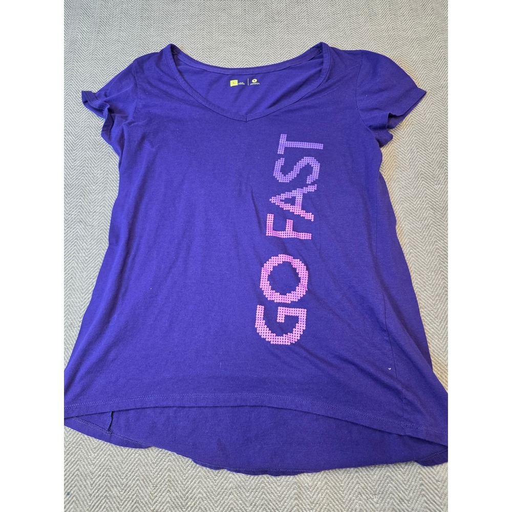 Xersion T-Shirt Women's L Purple Go Fast Graphic Print High-Low V-Neck Pullover